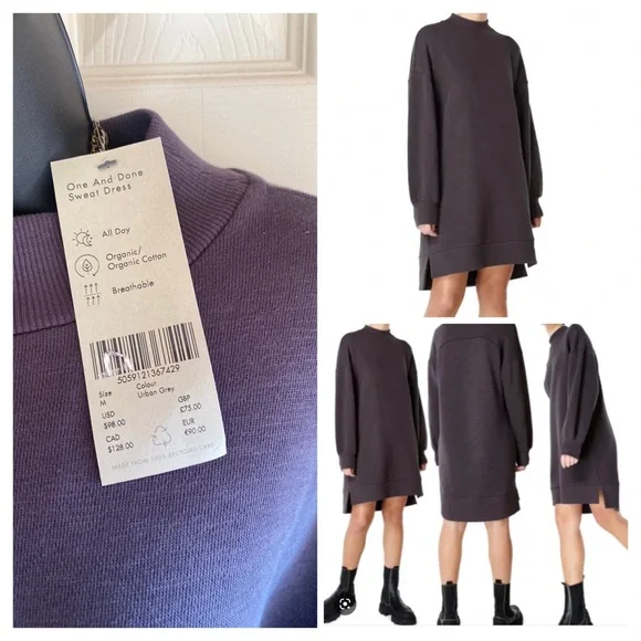 Sweaty Betty One & Done NWT Long Sleeve mock neck Organic Cotton Sweat Dress med - Picture 7 of 11
